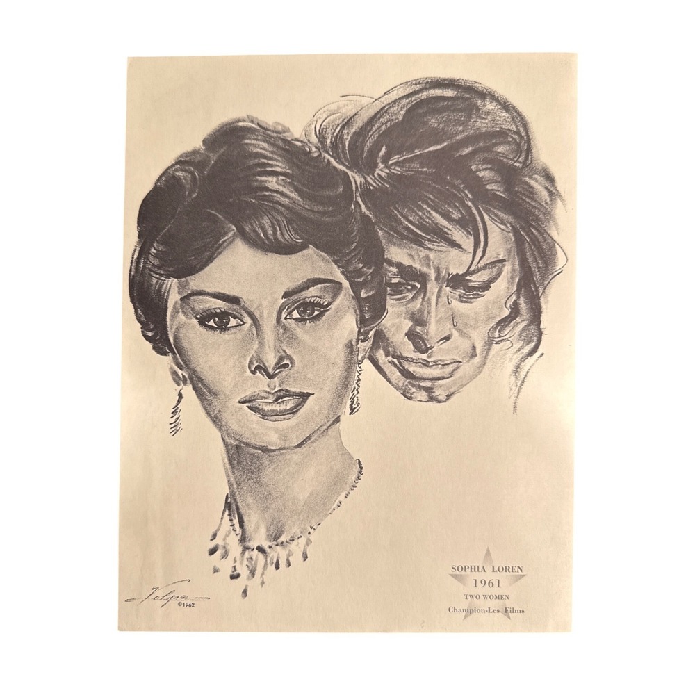 Vintage 1962 Sophia Loren Two Women Art Print Volpe Movie Memorabilia 1961 Star